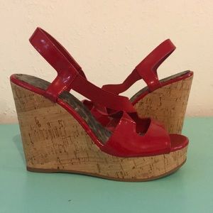 Jessica Simpson Lonni cork wedges red leopard